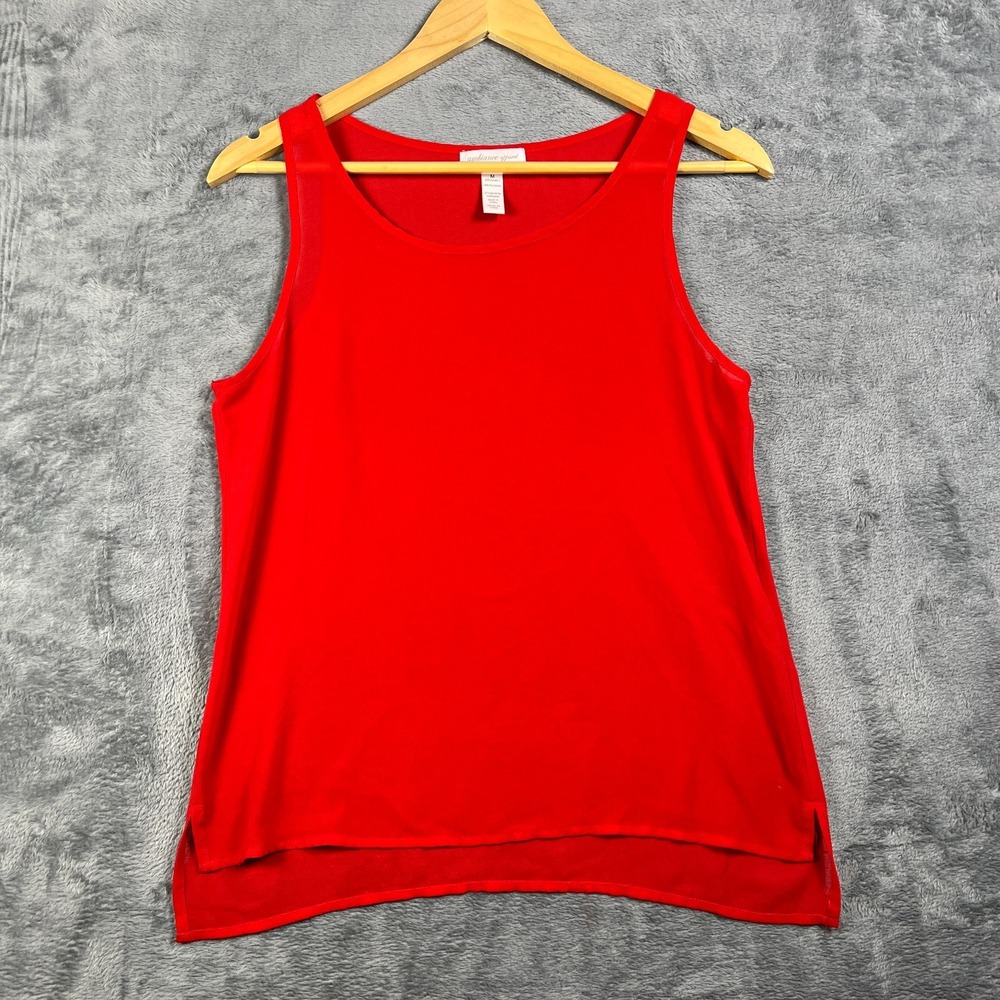 Ambiance Apparel Sheer Tank Top Womens M Red Scoop Neck High Low Hem Side Slits